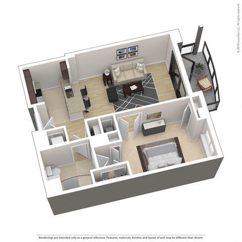 Floor plan for 1 bed, 1 bath